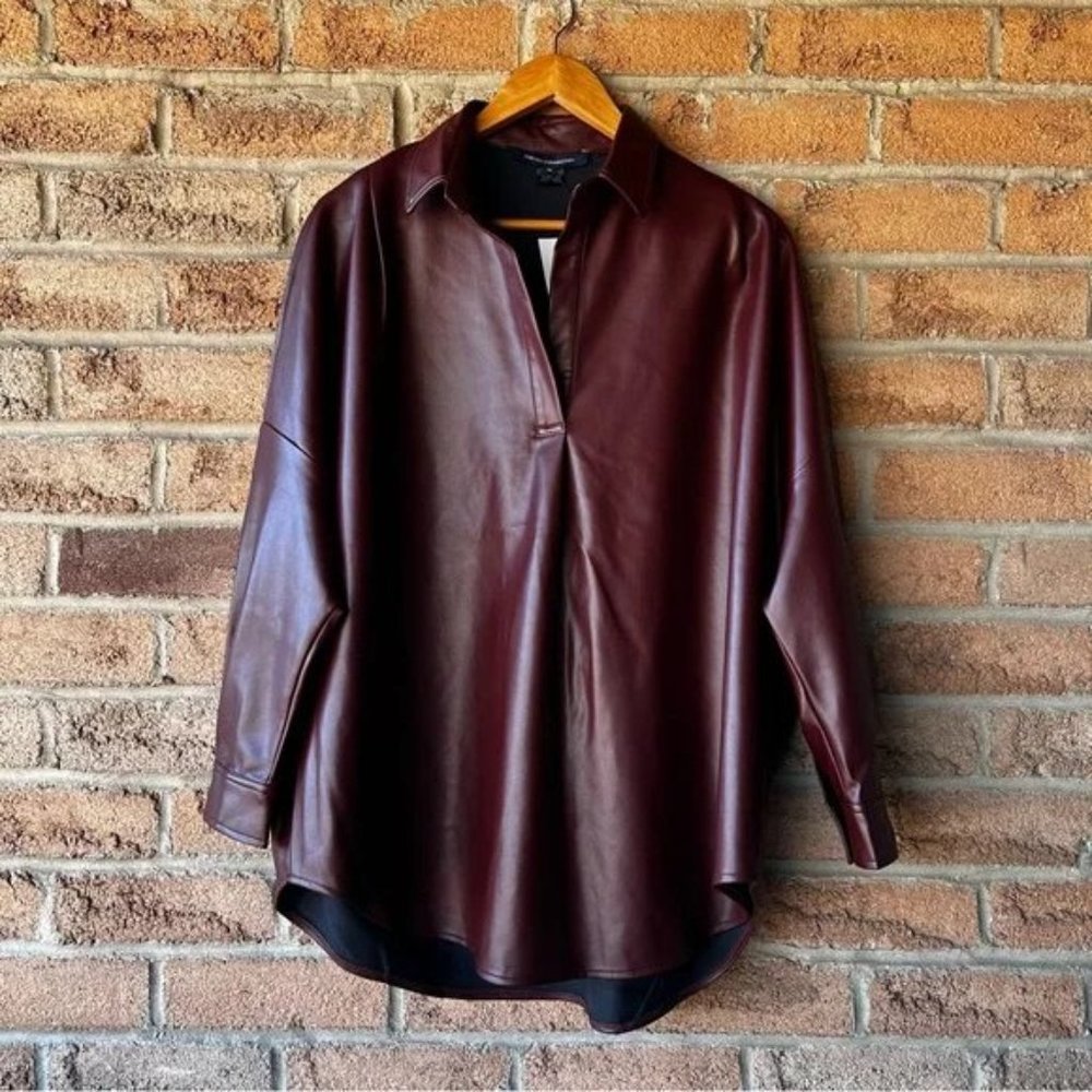 French Connection Crolenda Popover Shirt -- COGNAC in XL